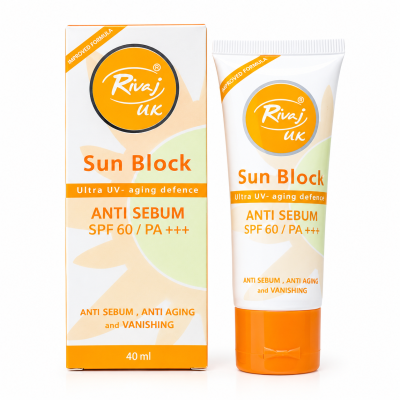 ضد آفتاب بی رنگ ریواج UK مدل سان بلک Sun Block SPF60+++ 40ml